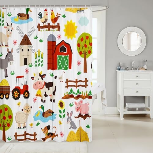 Feelyou Cartoon Tractor Bath Curtain Cute Farm Animals 72x72 Bath Gibson