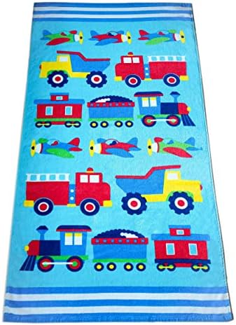 Wildkin Kids Beach Towel - 100 Cotton Soft Absorbent Trains Planes and Trucks