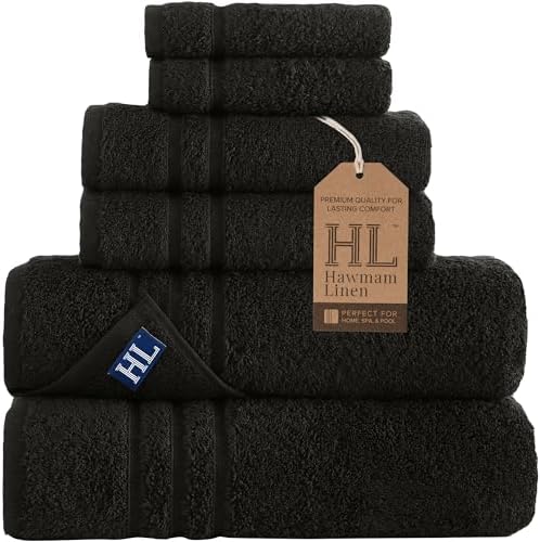 Hawmam Linen Black 6-Piece Turkish Cotton Bath Towels Set
