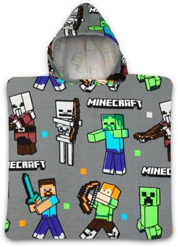Minecraft Kids Bath Towels - Hooded Poncho Set with Tattoos
