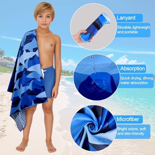 MelonBoat Large Microfiber Beach Towel Navy Blue Shark Sand-Free Bucket Eligible