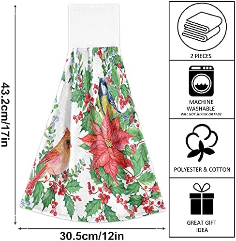 Christmas Mistletoe Poinsettia Red Cardinal Towels for Kitchen or Bathroom