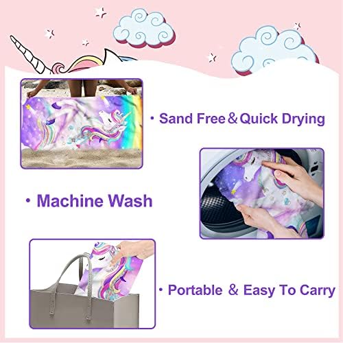 Unicorn Beach Towel for Girls 30 x 60