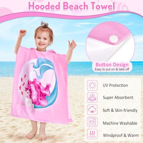 HUANLANG Kids Super Soft Absorbent Hooded Beach Towel for Boys Girls