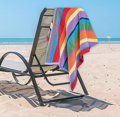 White Classic - 30x60 Rainbow-Stripped Ultra Soft Beach Towels 4-Piece Set