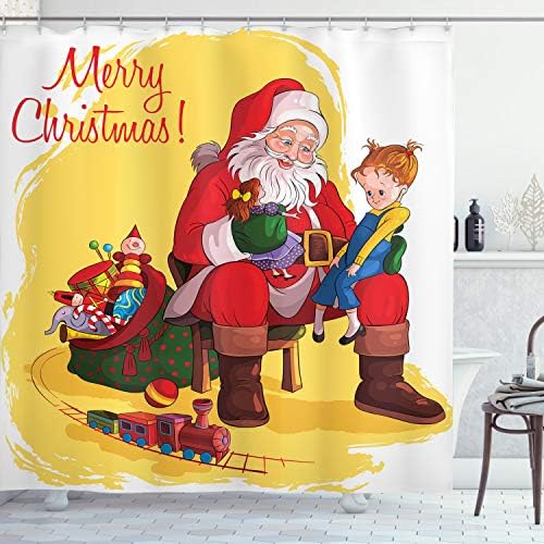 Christmas Shower Curtain with Santa and Toys Design