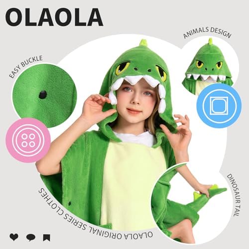 OLAOLA Dinosaur Hooded Kids Beach Towels for 3-12 Years Boys Girls