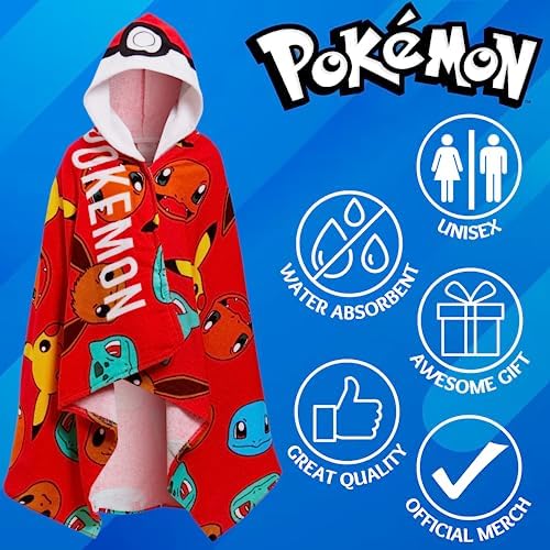 Pokemon 100 Cotton BatHTowel One-Piece Hooded Kids Bath Towel with Pockets
