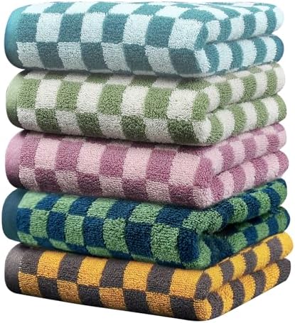 Stylifeo 5-Pack Soft Checkered Cotton Hand Towels 29x13 inches