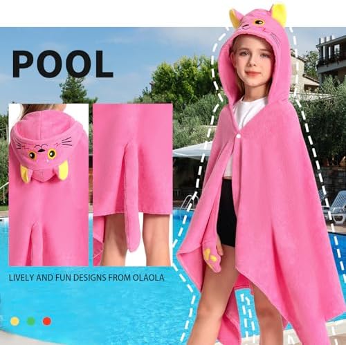 OLAOLA Cat Hooded Towel for Kids