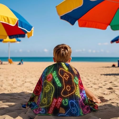 Neon Game Patterned Beach Towel for Kids 30x60 Inch