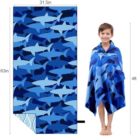 MelonBoat Large Microfiber Beach Towel Navy Blue Shark Sand-Free Bucket Eligible