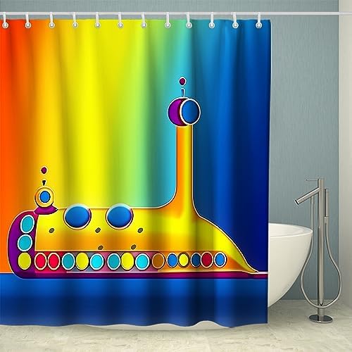 Cute Cartoon Submarine Shower Curtain for Kids Machine Washable Waterproof Fun