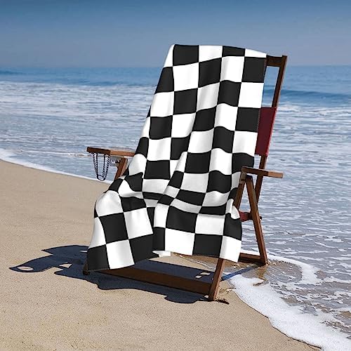 Heavy-Dutymate Black and White Checkered Beach Towels for Swimming and Camping