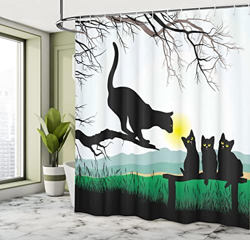 Ambesonne Cat Shower Curtain with Hooks Soft Blue Black Jade Green