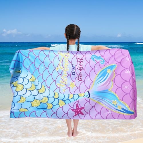 Kinlop Mermaid Beach Towels for Kids Quick Dry Party Essentials
