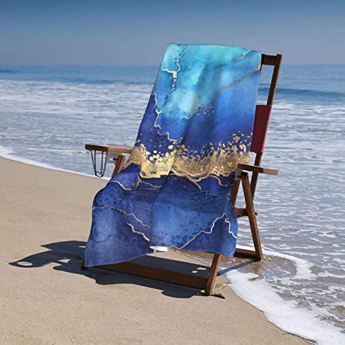 DADABULIU Blue Marble Bath Towel with Gold Design