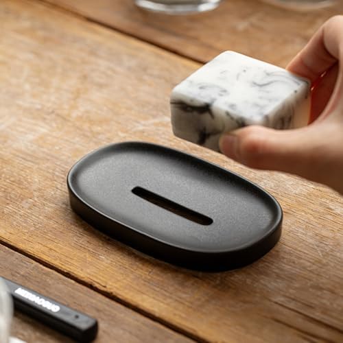 Ceramic Soap Dish with Drain Holder Easy Cleaning White