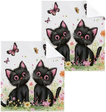 FJDENG Cat Washcloths 2 Pack Soft Cotton Towels