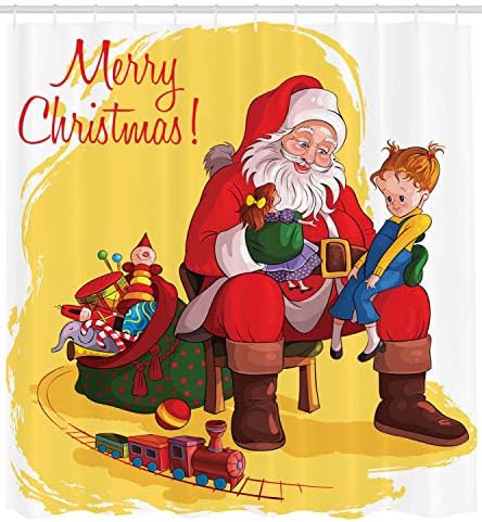Christmas Shower Curtain with Santa and Toys Design
