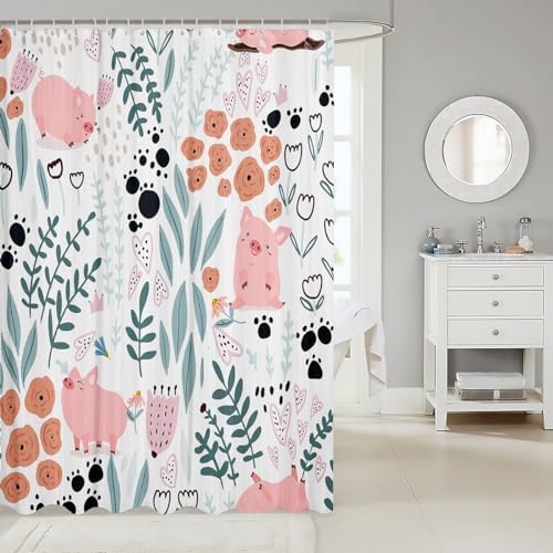 Erosebr Gol Kawaii Pig Bathroom Shower Curtain Set