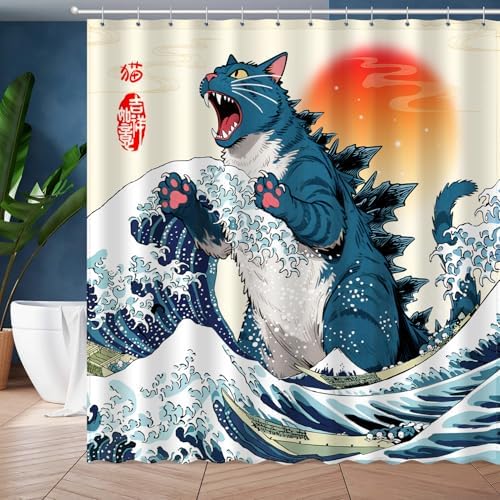 Cat Monster Dinosaur Bathroom Shower Curtain Set by XUXWHWY