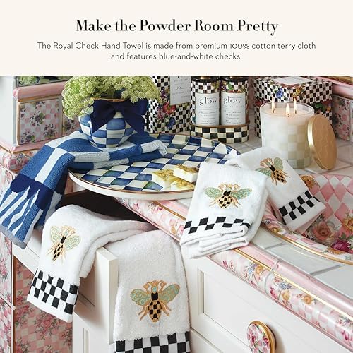 MACKENZIE-CHILDS Hand Towel - Elegantly Simple Blue White Royal Check