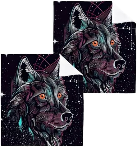 YETTASBIN Galaxy Wolf Washcloths 2 Pack