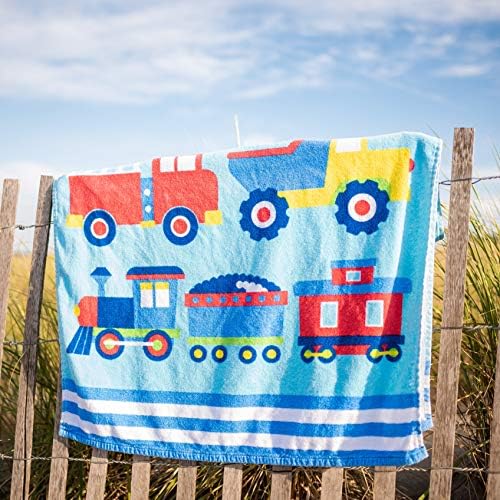 Wildkin Kids Beach Towel - 100 Cotton Soft Absorbent Trains Planes and Trucks