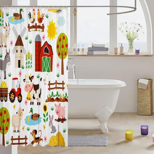 Feelyou Cartoon Tractor Bath Curtain Cute Farm Animals 72x72 Bath Gibson