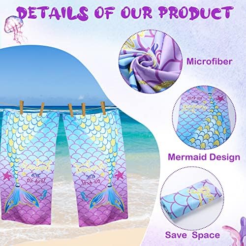 Kinlop Mermaid Beach Towels for Kids Quick Dry Party Essentials