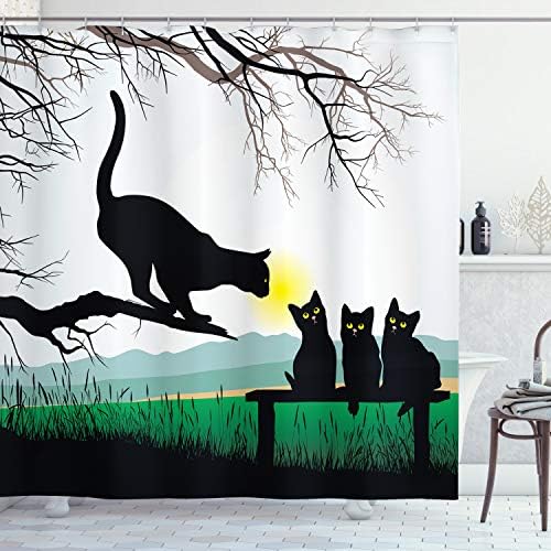 Ambesonne Cat Shower Curtain - Park Cats Fun Design 69x84