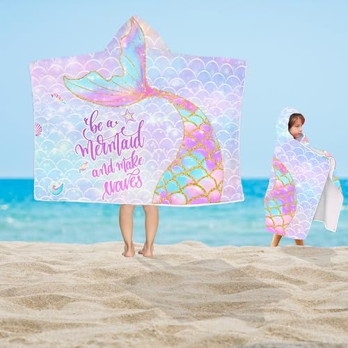 FUTBU Mermaid Hooded Bath Towel for Kids