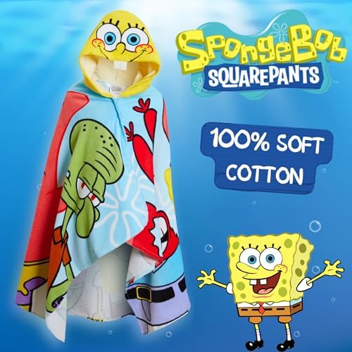 SpongeBob SquarePants Kids 100 Cotton Hooded Bath TowelPerfect for Swimming Beach Fun