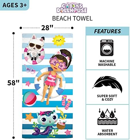 Franco DreamWorks Gabbys Dollhouse Super Soft Cotton Beach Towel