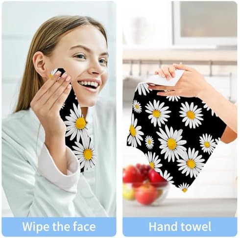 PYBUG White Daisies Pure Cotton Washcloths Set 2 Pack