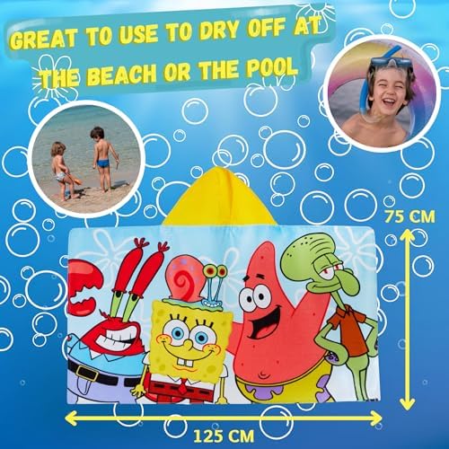 SpongeBob SquarePants Kids 100 Cotton Hooded Bath TowelPerfect for Swimming Beach Fun
