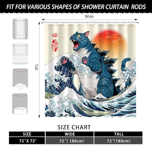 Cat Monster Dinosaur Bathroom Shower Curtain Set by XUXWHWY
