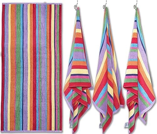 White Classic - 30x60 Rainbow-Stripped Ultra Soft Beach Towels 4-Piece Set