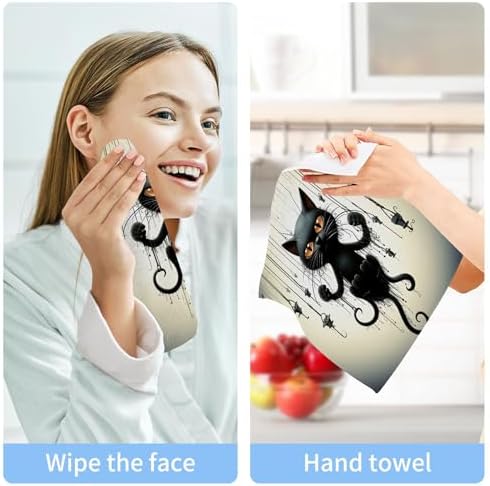 FJDENG 2-Piece Cat Washcloths Soft Cotton Face Towels for Home Travel
