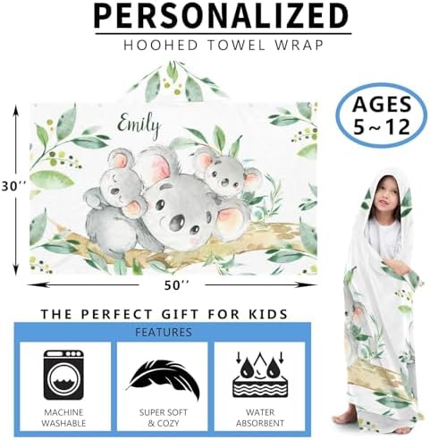 Custom Bath Towel with Hood Koala Beartwins Greeny Leaves Eco-Friendly Kids Towels