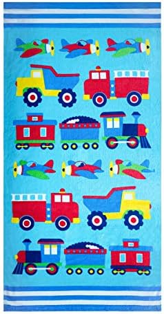 Wildkin Kids Beach Towel - 100 Cotton Soft Absorbent Trains Planes and Trucks