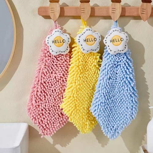 Chenille Bath Hand Towels with Hanging Loop for Adults and Kids
