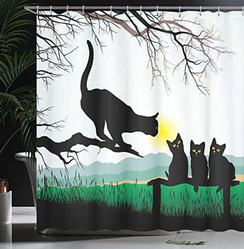 Ambesonne Cat Shower Curtain with Hooks Soft Blue Black Jade Green
