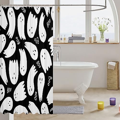 Castle Fairy Halloween Ghost Shower Curtain with 12 Hooks