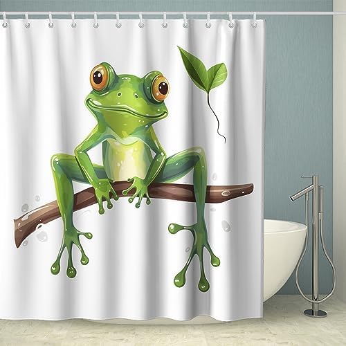 Cute Frog Shower Curtain for Kids Machine Washable Waterproof
