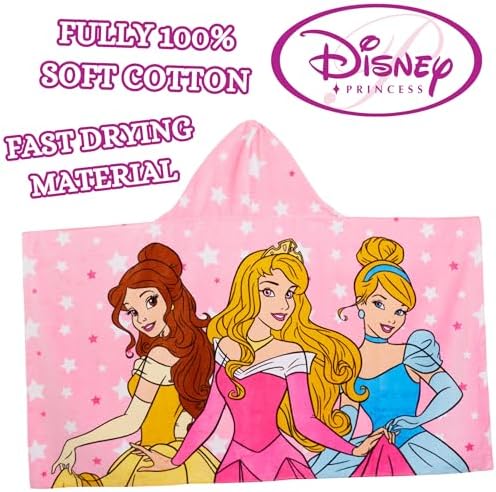 Disney Princess Hooded Towel - Premium Beach Cover Fast Dry Machine Washable