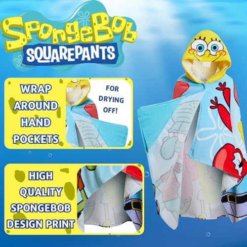 SpongeBob SquarePants Kids 100 Cotton Hooded Bath TowelPerfect for Swimming Beach Fun
