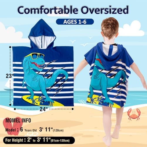 Growell Hooded Kids Beach Towel - Dinosaur Navy 24x23