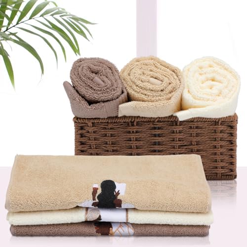 3 Pcs African Woman Hand Towels 100 Cotton Embroidered